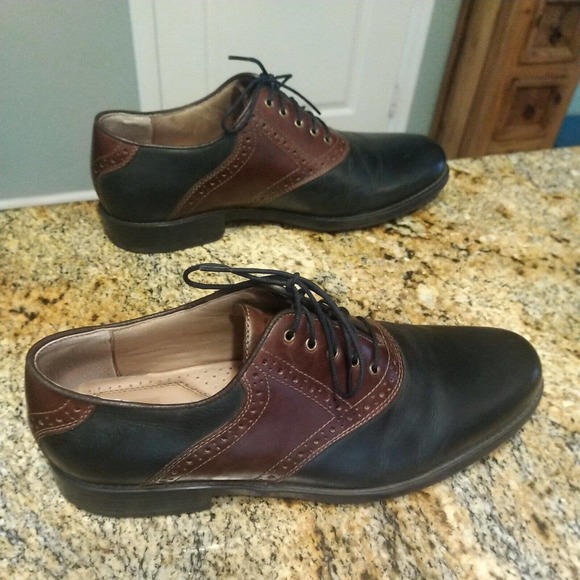 Johnston Murphy Oxford Saddle Two Tone Black Brown Leather Lace Up Shoes 9M - Picture 1 of 12